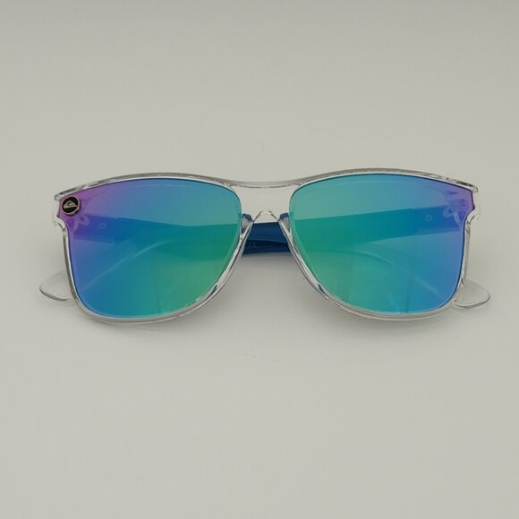 Quiksilver Round Flat Lens Sunglasses Clear Frame Blue Arms Blue-Mirror Lens - Picture 6 of 12